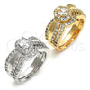 Oro Laminado Wedding Ring, Gold Filled Style Duo Design, with White Cubic Zirconia, Polished, Golden Finish, 01.284.0029.09 (Size 9)
