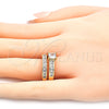 Oro Laminado Wedding Ring, Gold Filled Style Duo Design, with White Cubic Zirconia, Polished, Golden Finish, 01.284.0032.07 (Size 7)