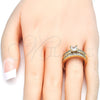 Oro Laminado Wedding Ring, Gold Filled Style Duo Design, with White Cubic Zirconia, Polished, Golden Finish, 01.284.0032.07 (Size 7)