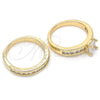 Oro Laminado Wedding Ring, Gold Filled Style Duo Design, with White Cubic Zirconia, Polished, Golden Finish, 01.284.0032.07 (Size 7)