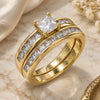 Oro Laminado Wedding Ring, Gold Filled Style Duo Design, with White Cubic Zirconia, Polished, Golden Finish, 01.284.0032.07 (Size 7)