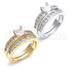 Oro Laminado Wedding Ring, Gold Filled Style Duo Design, with White Cubic Zirconia, Polished, Golden Finish, 01.284.0032.07 (Size 7)