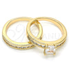 Oro Laminado Wedding Ring, Gold Filled Style Duo Design, with White Cubic Zirconia, Polished, Golden Finish, 01.284.0032.08 (Size 8)