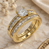Oro Laminado Wedding Ring, Gold Filled Style Duo Design, with White Cubic Zirconia, Polished, Golden Finish, 01.284.0032.08 (Size 8)