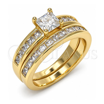 Oro Laminado Wedding Ring, Gold Filled Style Duo Design, with White Cubic Zirconia, Polished, Golden Finish, 01.284.0032.08 (Size 8)