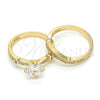 Oro Laminado Wedding Ring, Gold Filled Style Duo Design, with White Cubic Zirconia, Polished, Golden Finish, 01.284.0035.07 (Size 7)