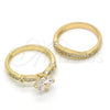 Oro Laminado Wedding Ring, Gold Filled Style Duo Design, with White Cubic Zirconia, Polished, Golden Finish, 01.284.0035.08 (Size 8)