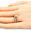 Oro Laminado Wedding Ring, Gold Filled Style Duo Design, with White Cubic Zirconia, Polished, Golden Finish, 01.284.0035.09 (Size 9)