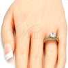 Oro Laminado Wedding Ring, Gold Filled Style Duo Design, with White Cubic Zirconia, Polished, Golden Finish, 01.284.0035.09 (Size 9)
