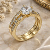 Oro Laminado Wedding Ring, Gold Filled Style Duo Design, with White Cubic Zirconia, Polished, Golden Finish, 01.284.0035.09 (Size 9)
