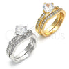 Oro Laminado Wedding Ring, Gold Filled Style Duo Design, with White Cubic Zirconia, Polished, Golden Finish, 01.284.0035.09 (Size 9)