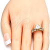 Oro Laminado Wedding Ring, Gold Filled Style Duo and Baguette Design, with White Cubic Zirconia, Polished, Golden Finish, 01.284.0037.09 (Size 9)