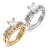 Oro Laminado Wedding Ring, Gold Filled Style Duo and Baguette Design, with White Cubic Zirconia, Polished, Golden Finish, 01.284.0037.09 (Size 9)
