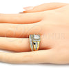 Oro Laminado Wedding Ring, Gold Filled Style Duo Design, with White Cubic Zirconia, Polished, Golden Finish, 01.284.0038.07 (Size 7)
