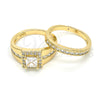 Oro Laminado Wedding Ring, Gold Filled Style Duo Design, with White Cubic Zirconia, Polished, Golden Finish, 01.284.0038.07 (Size 7)