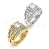Oro Laminado Wedding Ring, Gold Filled Style Duo Design, with White Cubic Zirconia, Polished, Golden Finish, 01.284.0038.07 (Size 7)