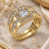 Oro Laminado Wedding Ring, Gold Filled Style Duo Design, with White Cubic Zirconia, Polished, Golden Finish, 01.284.0038.08 (Size 8)