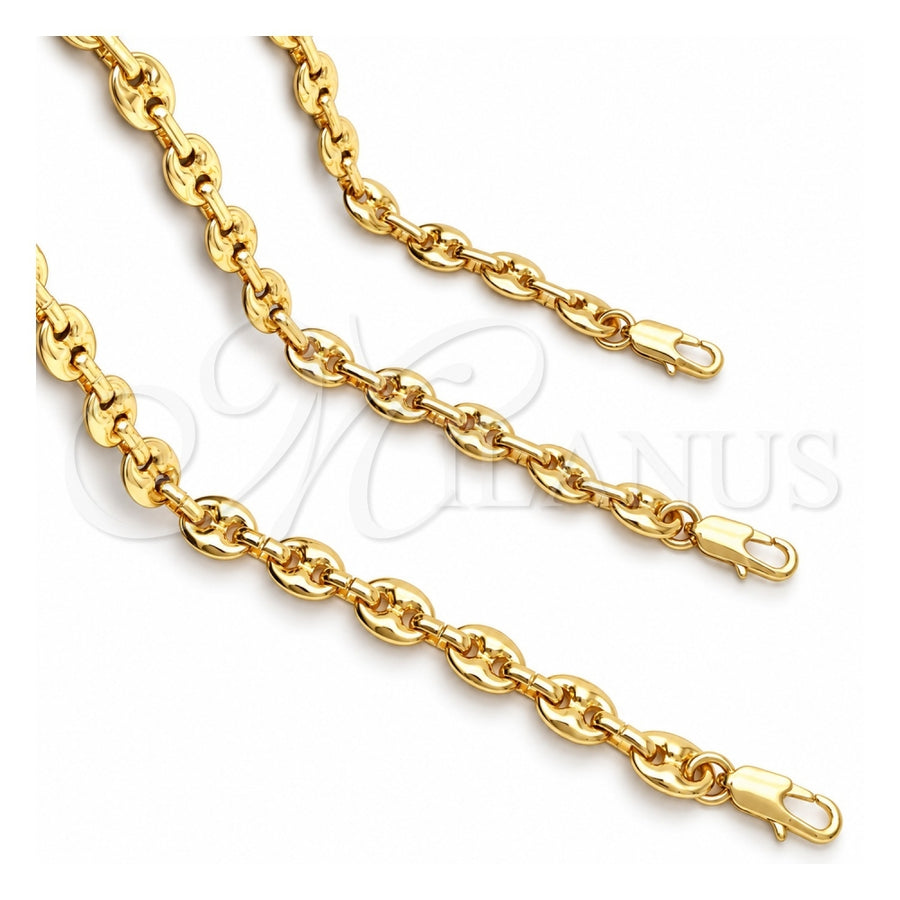 Oro Laminado Basic Necklace, Gold Filled Style Mariner and Puff Mariner Design, Polished, Golden Finish, 04.63.1311.22 (Thickness, 22 Inches Length)
