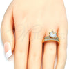 Oro Laminado Wedding Ring, Gold Filled Style Duo Design, with White Cubic Zirconia, Polished, Golden Finish, 01.284.0030.07 (Size 7)