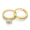 Oro Laminado Wedding Ring, Gold Filled Style Duo Design, with White Cubic Zirconia, Polished, Golden Finish, 01.284.0030.07 (Size 7)