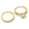 Oro Laminado Wedding Ring, Gold Filled Style Duo Design, with White Cubic Zirconia, Polished, Golden Finish, 01.284.0030.07 (Size 7)