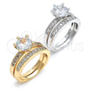 Oro Laminado Wedding Ring, Gold Filled Style Duo Design, with White Cubic Zirconia, Polished, Golden Finish, 01.284.0030.07 (Size 7)