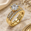 Oro Laminado Wedding Ring, Gold Filled Style Duo Design, with White Cubic Zirconia, Polished, Golden Finish, 01.284.0030.09 (Size 9)