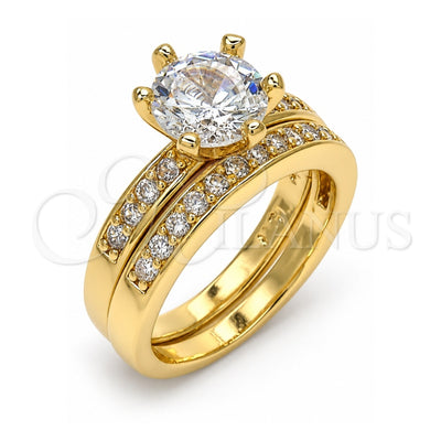 Oro Laminado Wedding Ring, Gold Filled Style Duo Design, with White Cubic Zirconia, Polished, Golden Finish, 01.284.0030.09 (Size 9)