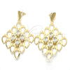 Oro Laminado Dangle Earring, Gold Filled Style with White Cubic Zirconia, Polished, Golden Finish, 02.268.0081