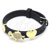 Oro Laminado Fancy Bracelet, Gold Filled Style Turtle and Heart Design, with White Micro Pave, Polished, Golden Finish, 03.63.1926.08 (10 MM Thickness, 8 Inches Length)