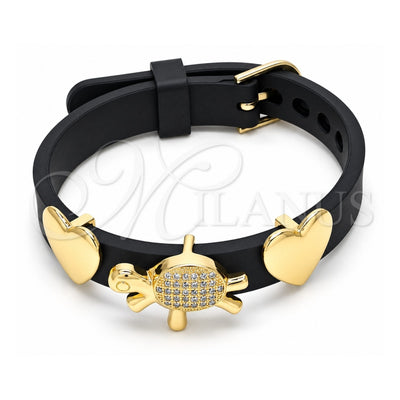Oro Laminado Fancy Bracelet, Gold Filled Style Turtle and Heart Design, with White Micro Pave, Polished, Golden Finish, 03.63.1926.08 (10 MM Thickness, 8 Inches Length)