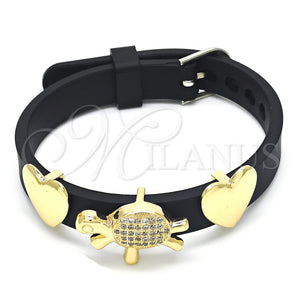 Gold Filled Bracelet — Fancy Bracelet Turtle and Heart Design with White — main product view — SKU 123617 | Oro Laminado brazalete — elegante Bracelet Turtle and corazón diseño with blanco — SKU 123617