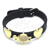Oro Laminado Fancy Bracelet, Gold Filled Style Turtle and Heart Design, with White Micro Pave, Polished, Golden Finish, 03.63.1926.08 (10 MM Thickness, 8 Inches Length)