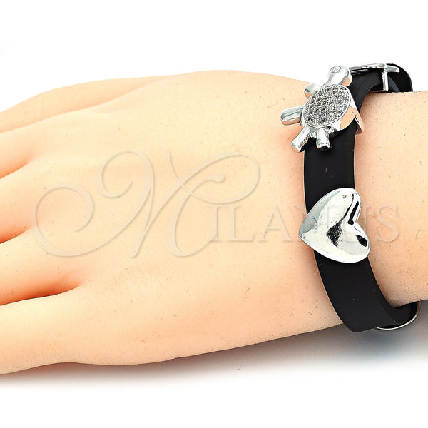 White Gold Filled Bracelet — Fancy Bracelet Turtle and Heart Design with White — alternate product view — SKU 123618 | Oro Laminado Blanco brazalete — elegante Bracelet Turtle and corazón diseño with blanco — SKU 123618