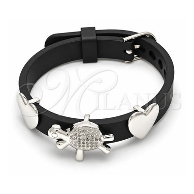 White Gold Filled Fancy Bracelet, Turtle and Heart Design, with White Micro Pave, Polished, Rhodium Finish, 03.63.1926.1.08 (10 MM Thickness, 8 Inches Length)