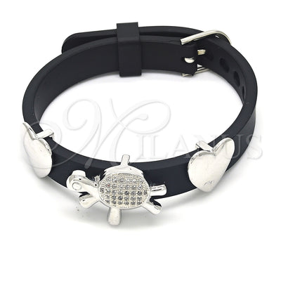Rhodium Gold Filled Fancy Bracelet, Turtle and Heart Design, with White Micro Pave, Polished, Rhodium Finish for wholesale, main product view