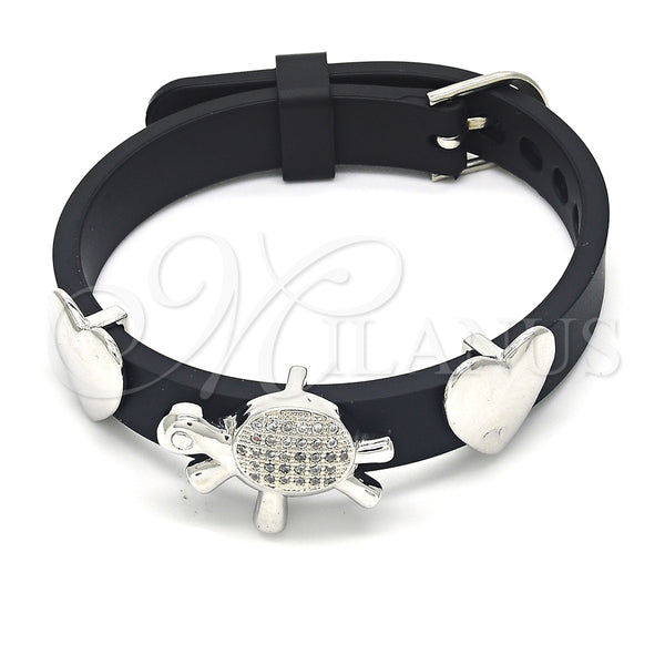 Rhodium Gold Filled Fancy Bracelet, Turtle and Heart Design, with White Micro Pave, Polished, Rhodium Finish, 03.63.1926.1.08 (10 MM Thickness, 8 Inches Length)
