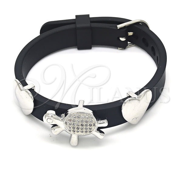 Rhodium Plated Fancy Bracelet, Turtle and Heart Design, with White Micro Pave, Polished, Rhodium Finish, 03.63.1926.1.08 (10 MM Thickness, 8 Inches Length)