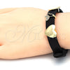 Oro Laminado Fancy Bracelet, Gold Filled Style Butterfly and Heart Design, with White Micro Pave, Polished, Golden Finish, 03.63.1927.08 (10 MM Thickness, 8 Inches Length)