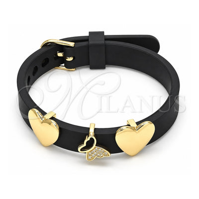 Oro Laminado Fancy Bracelet, Gold Filled Style Butterfly and Heart Design, with White Micro Pave, Polished, Golden Finish, 03.63.1927.08 (10 MM Thickness, 8 Inches Length)