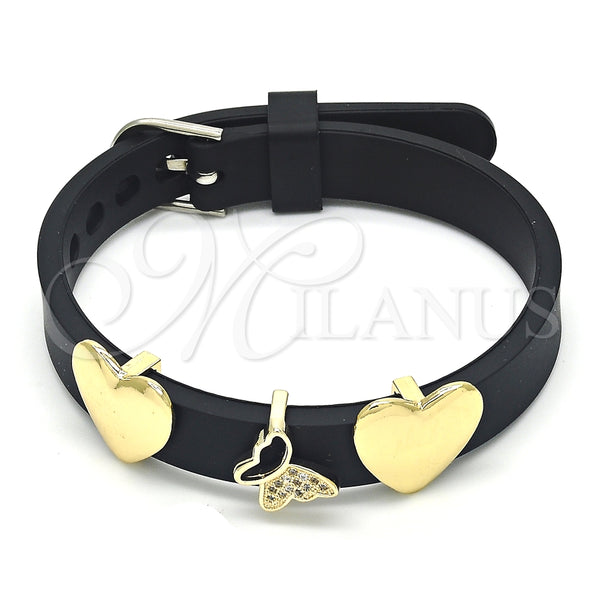 Oro Laminado Fancy Bracelet, Gold Filled Style Butterfly and Heart Design, with White Micro Pave, Polished for wholesale, main product view