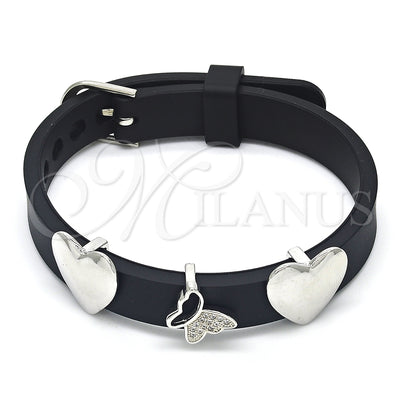 Rhodium Gold Filled Fancy Bracelet, Butterfly and Heart Design, with White Micro Pave, Polished, Rhodium for wholesale, main product view
