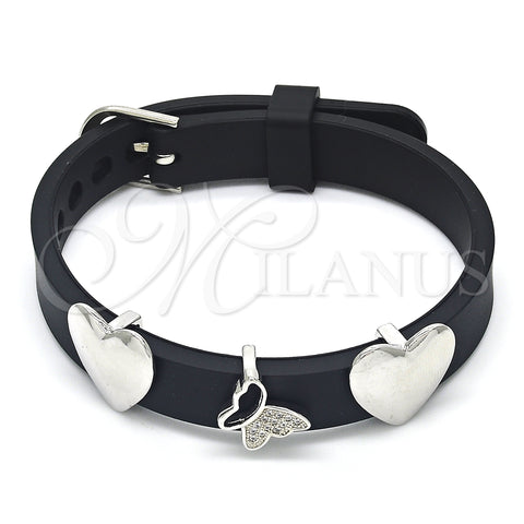 Rhodium Plated Fancy Bracelet, Butterfly and Heart Design, with White Micro Pave, Polished, Rhodium Finish, 03.63.1927.1.08 (10 MM Thickness, 8 Inches Length)