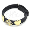 Oro Laminado Fancy Bracelet, Gold Filled Style Tree and Heart Design, with White Cubic Zirconia, Polished, Golden Finish, 03.63.1928.08 (10 MM Thickness, 8 Inches Length)