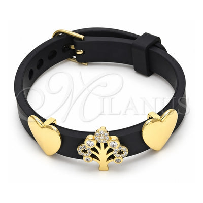 Oro Laminado Fancy Bracelet, Gold Filled Style Tree and Heart Design, with White Cubic Zirconia, Polished, Golden Finish, 03.63.1928.08 (10 MM Thickness, 8 Inches Length)