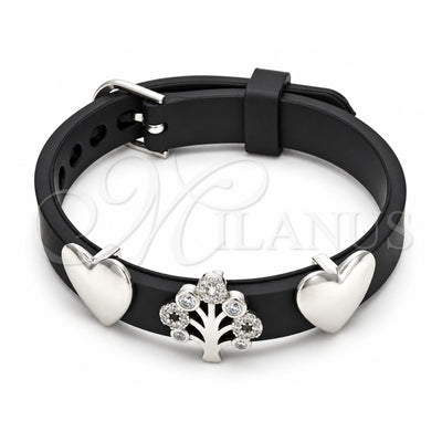 White Gold Filled Fancy Bracelet, Tree and Heart Design, with White Cubic Zirconia, Polished, Rhodium Finish, 03.63.1928.1.08 (10 MM Thickness, 8 Inches Length)