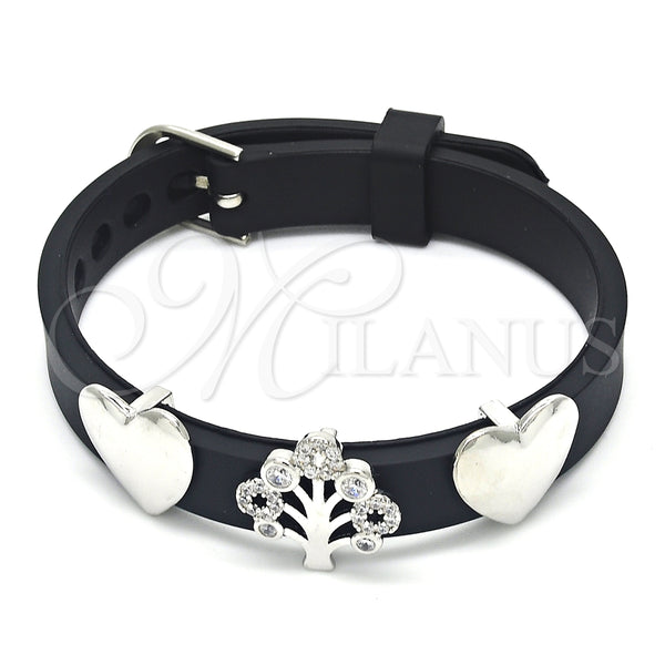 Rhodium Gold Filled Fancy Bracelet, Tree and Heart Design, with White Cubic Zirconia, Polished, Rhodium Finish, 03.63.1928.1.08 (10 MM Thickness, 8 Inches Length)