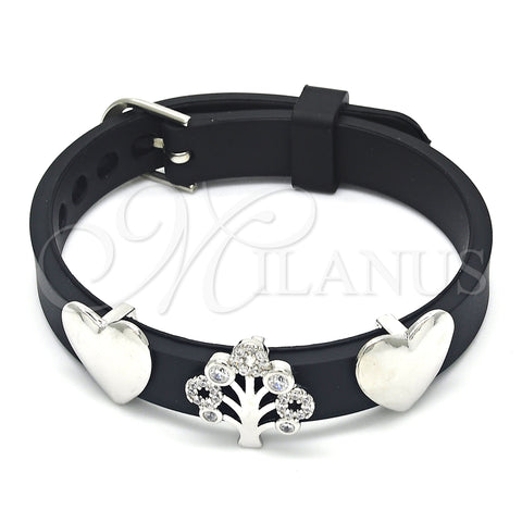 Rhodium Plated Fancy Bracelet, Tree and Heart Design, with White Cubic Zirconia, Polished, Rhodium Finish, 03.63.1928.1.08 (10 MM Thickness, 8 Inches Length)