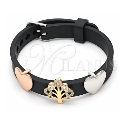 Oro Laminado Fancy Bracelet, Gold Filled Style Tree and Heart Design, with White Cubic Zirconia, Polished, Tricolor, 03.63.1928.2.08 (10 MM Thickness, 8 Inches Length)