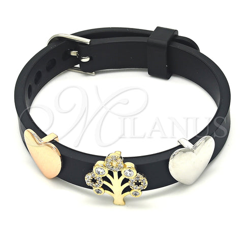Oro Laminado Fancy Bracelet, Gold Filled Style Tree and Heart Design, with White Cubic Zirconia, Polished, Tricolor, 03.63.1928.2.08 (10 MM Thickness, 8 Inches Length)